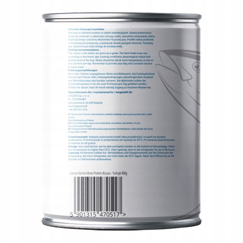 Gaczoo MONO Protein karma mokra dla psa Tuńczyk